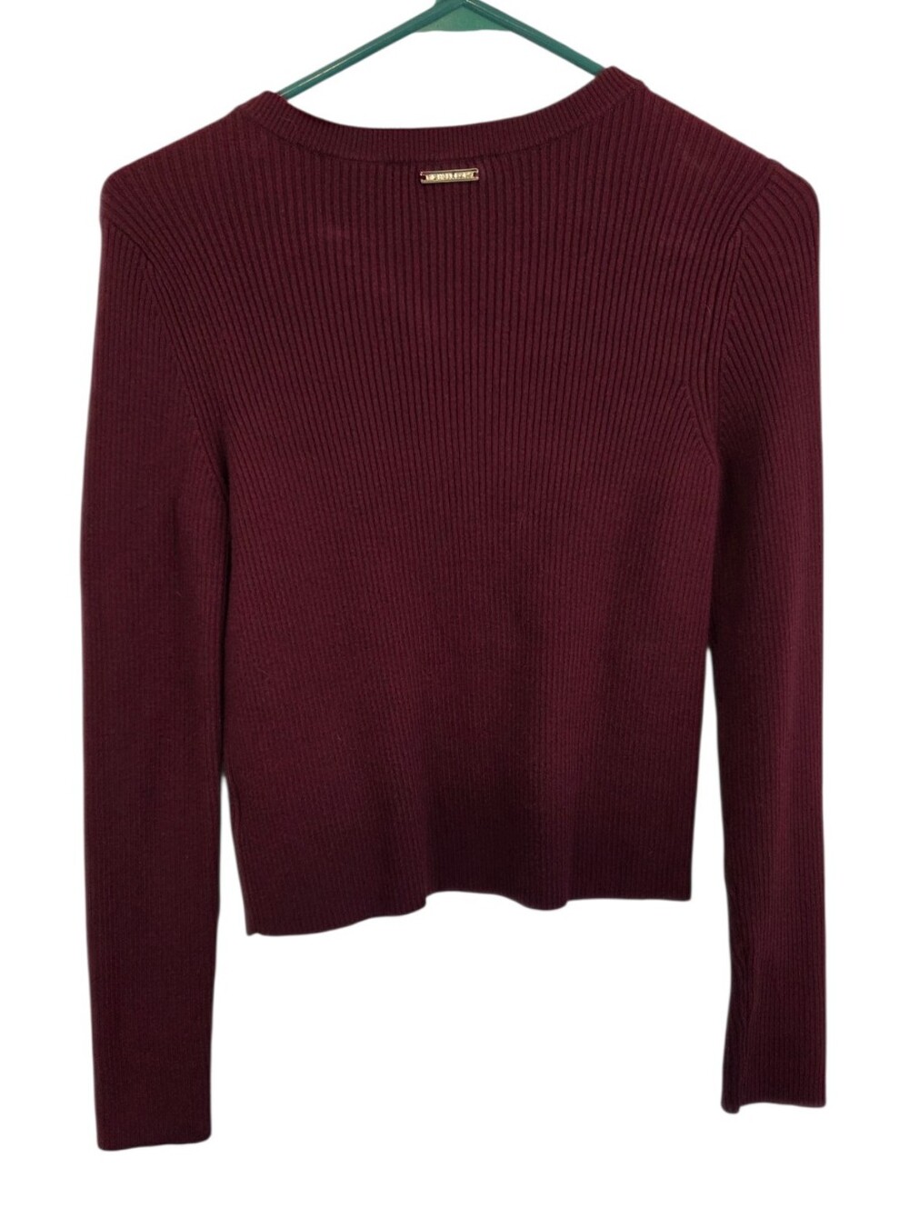 MICHAEL Michael Kors Maroon Keyhole Ribbed Cropped Long Sleeve Sweater Size M - Picture 4 of 12
